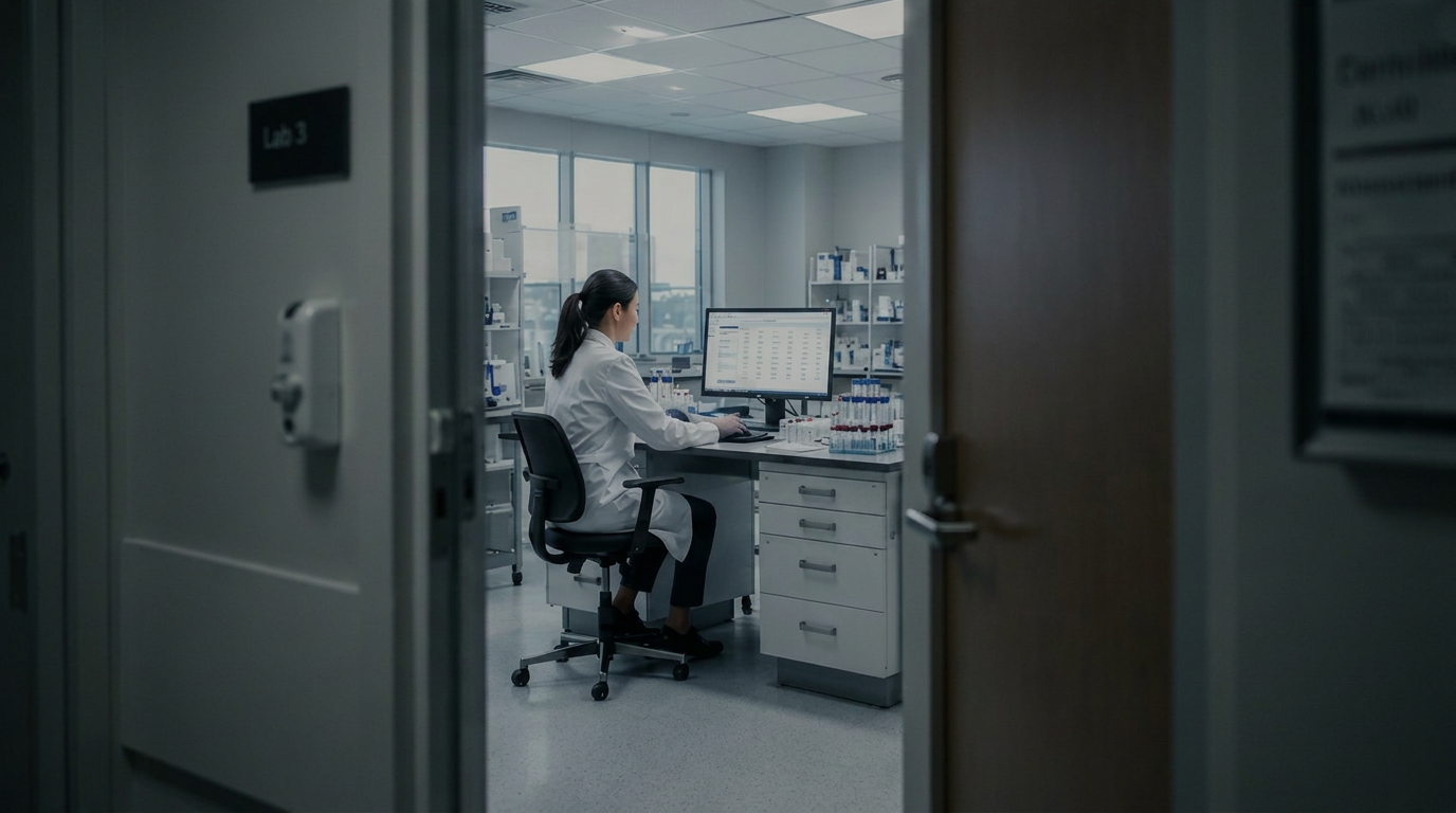 Healthcare professional reviewing data