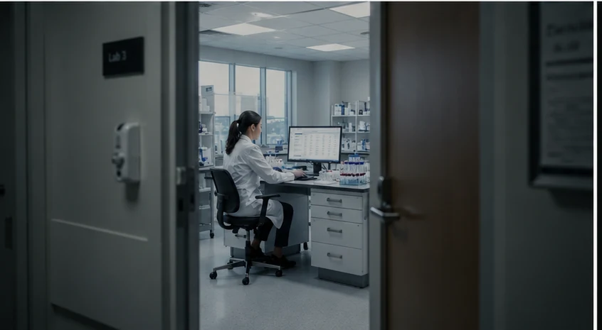 Healthcare professional reviewing data