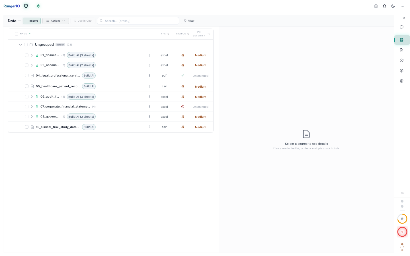 RangerIO data manager screen