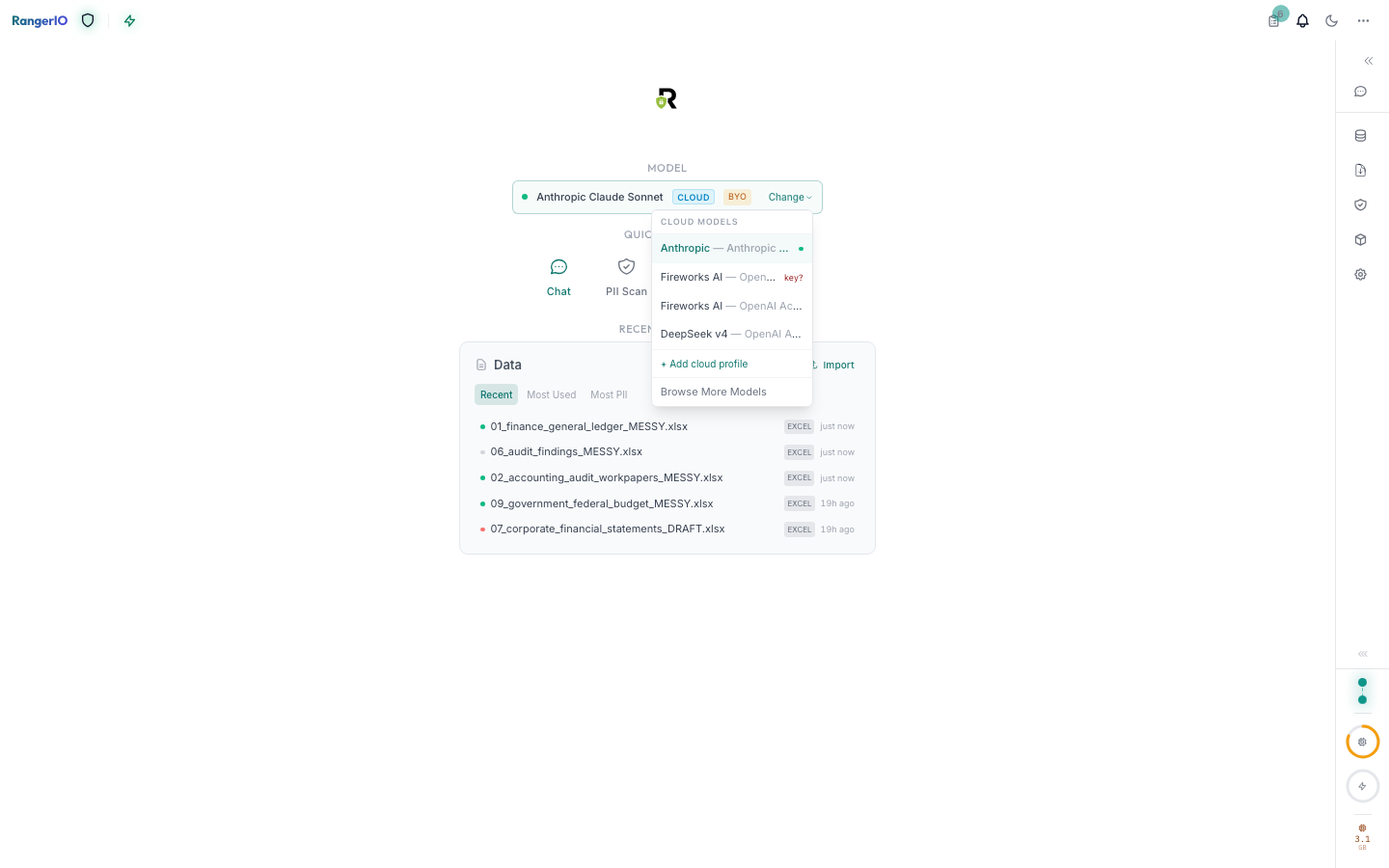 RangerIO landing page model dropdown